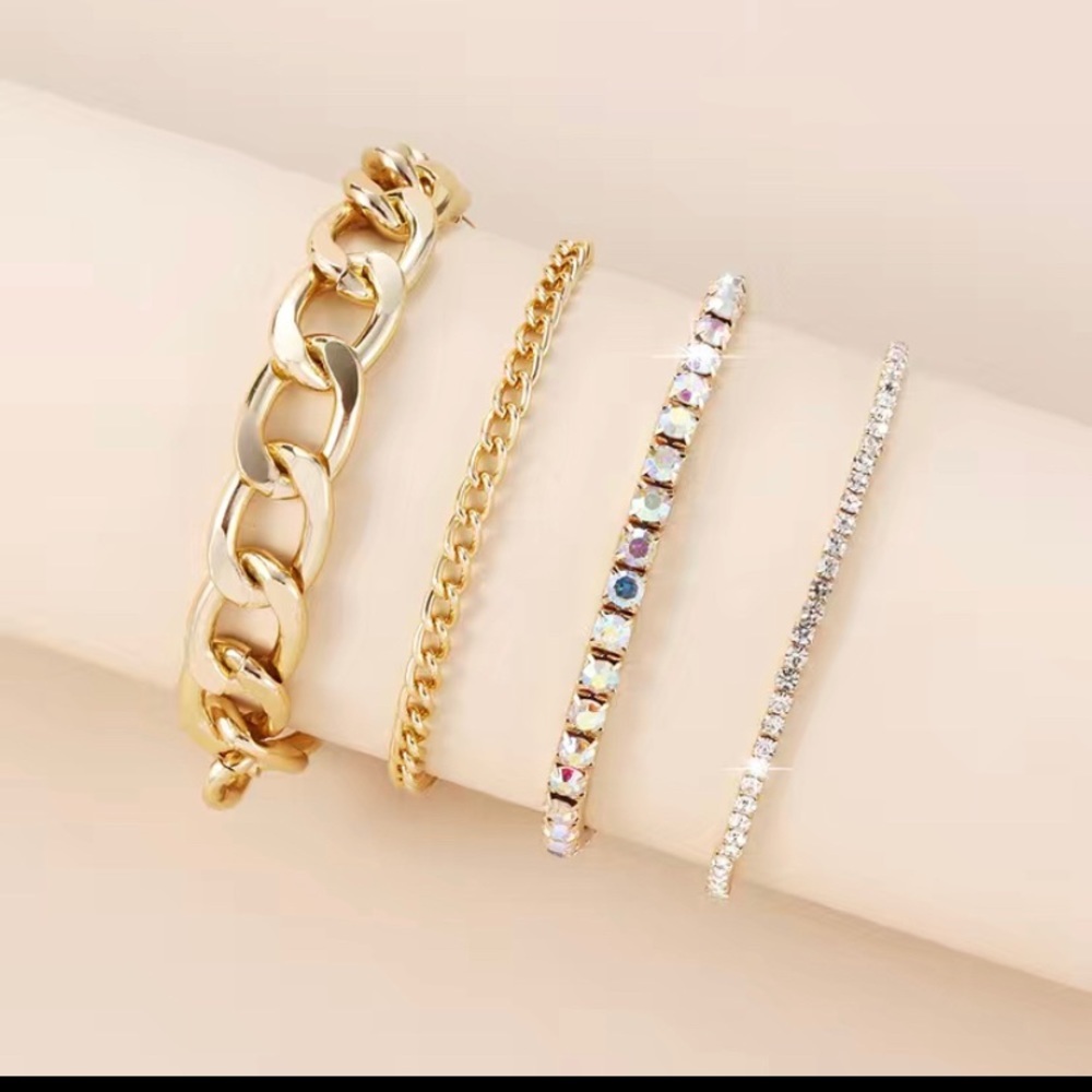 Rhinestone zinc alloy chain‎ bracelet